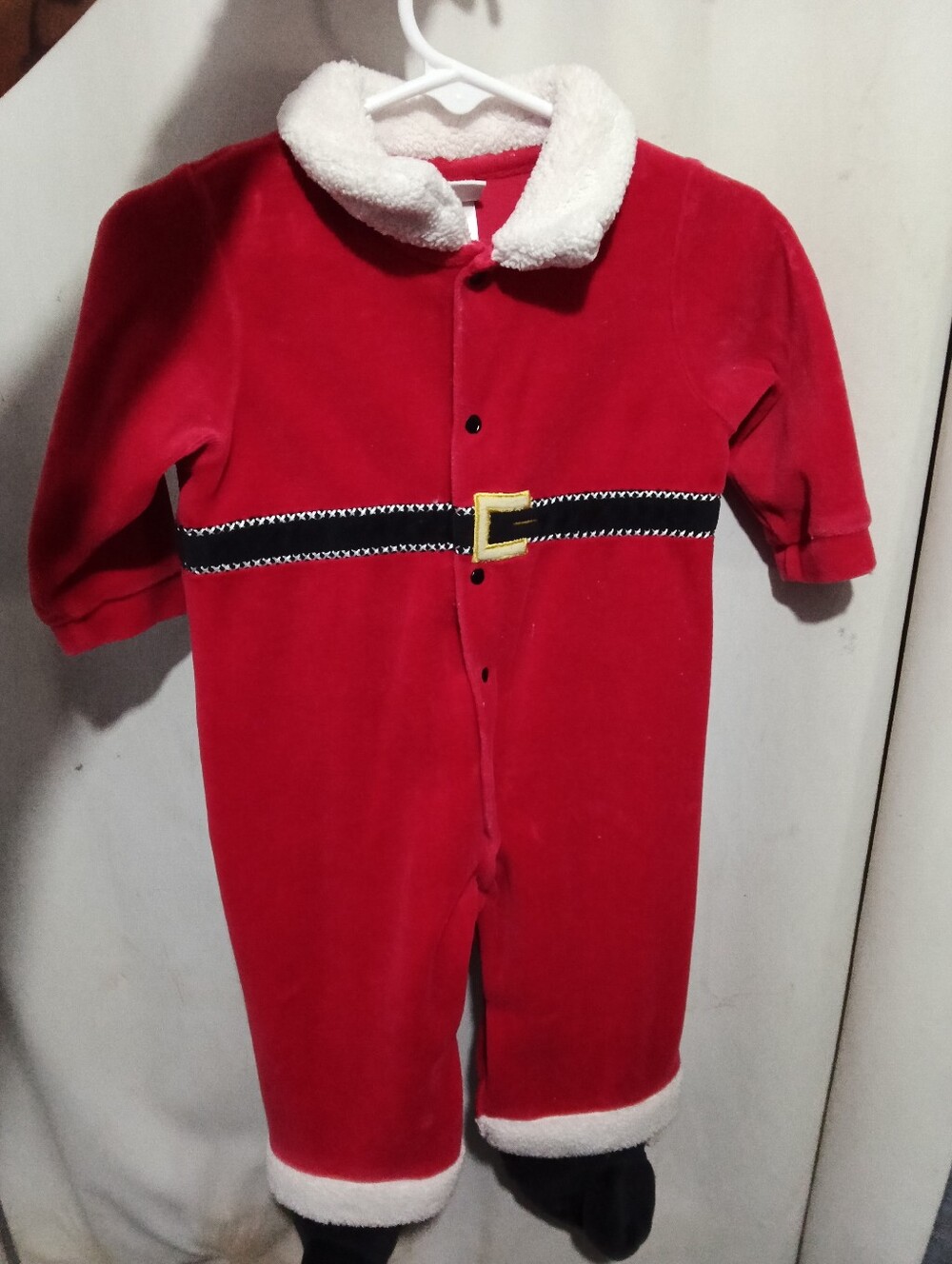 Little Me Red Santa-Style Footed One-Piece with White Trim